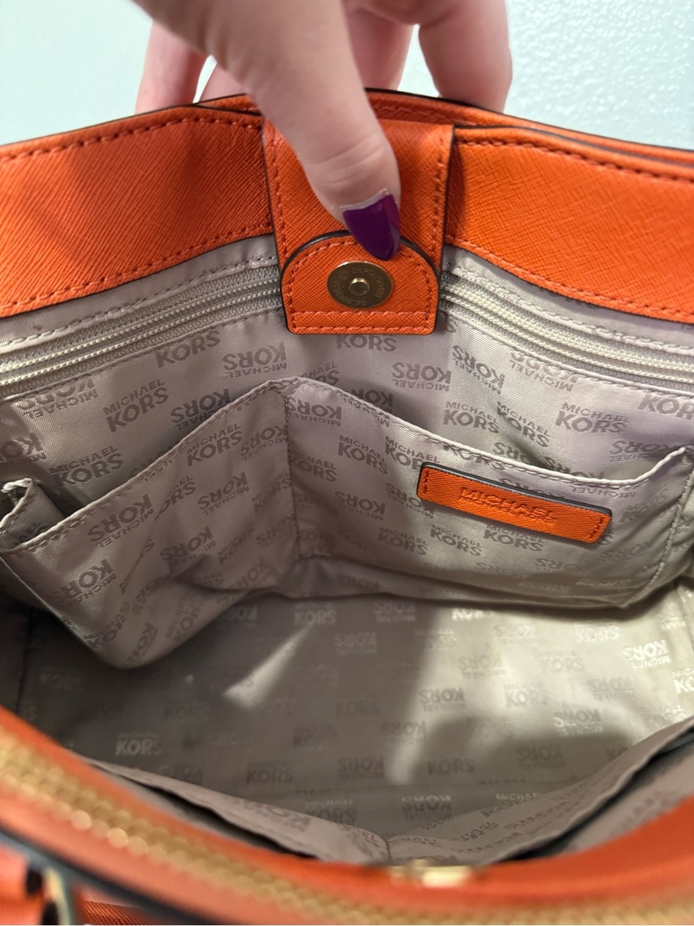 Michael Kors Orange Saffiano Tote & Matching Zip Wristlet Wallet Set - Picture 12 of 16